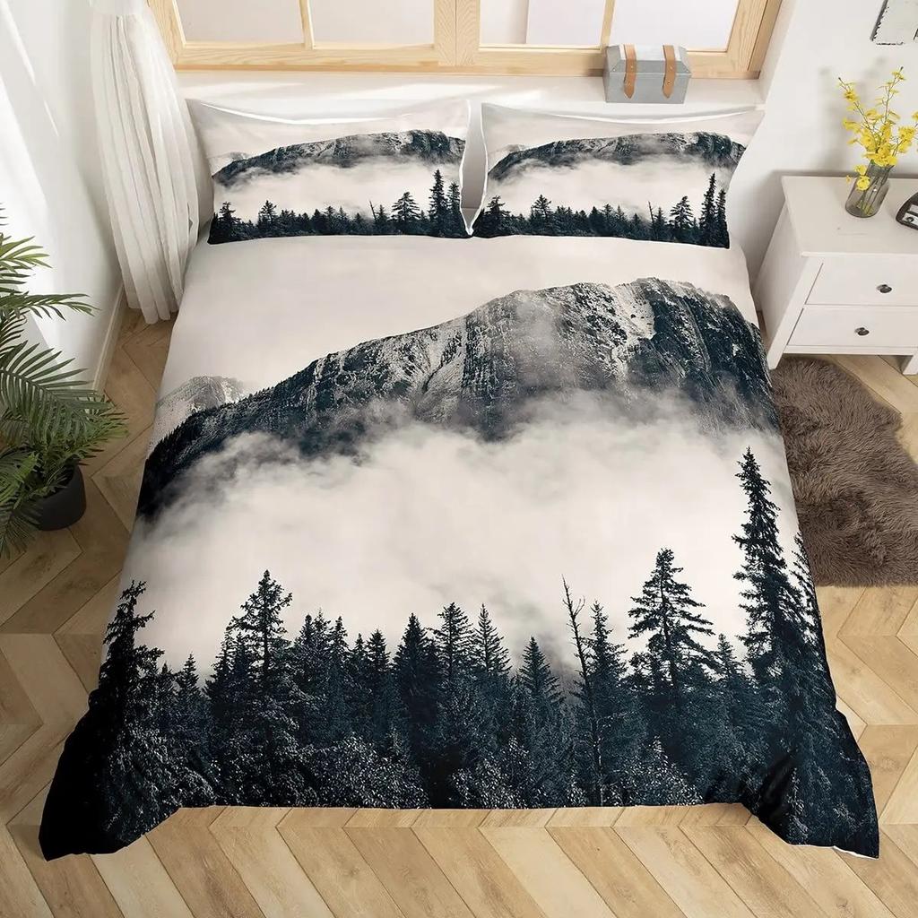 Nature Landscape Duvet Cover Sunset Comforter Cover Lake Landscape Bedding Set Polyester Spring Flower Bedspread Cover King Size