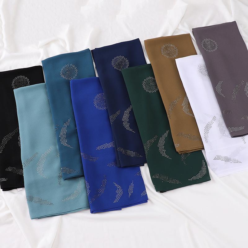 Pearl Rhinestone Chiffon Scarf Hijab For Women Muslim Headwrap Solid Shawls Headband Foulard Femme Muslim Hijab Turbans Headband