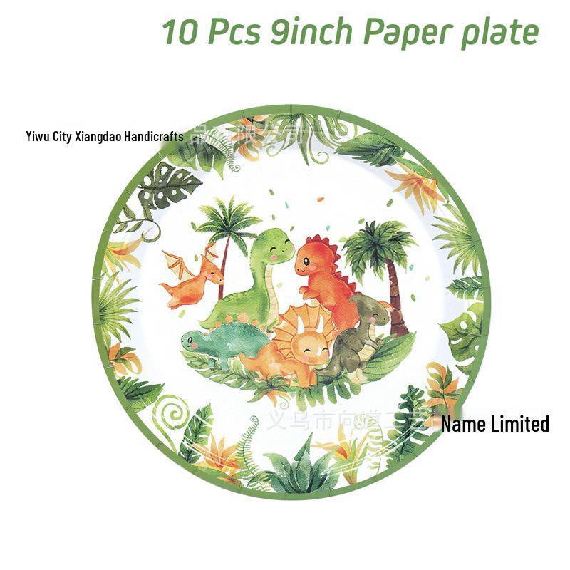 Dinosaur Theme Disposable Tableware Set for Kids' Birthday - Plates, Cups, Napkins