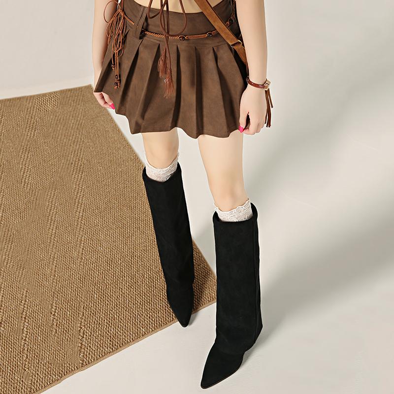 Fashion Fashion Splicing Women Knee High Boots Square Heels Party Stripper Shoes Ladies Autumn Winter Pointed Toe Long Booties