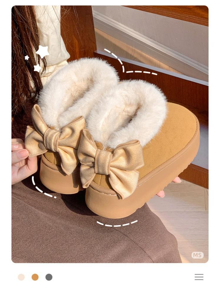 Modă Cizme de Zăpadă pentru Femei cu Guler de Blană, Decor cu Fundă, Căptușite cu Pluș, Talpă cu Platformă, Antiderapante, Calde, Pantofi de Iarnă Confortabili pentru Interior și Exterior 2025 Nou