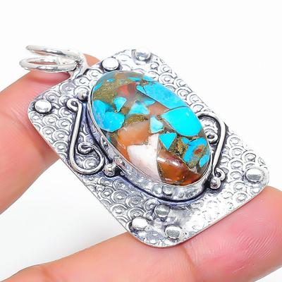 Natural Spiny Oyster Gemstone Handmade 925 Sterling Silver Pendant 2.05" Y0g55