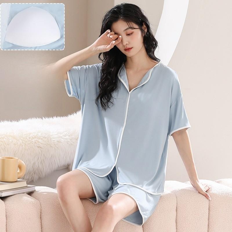 Womens Summer Sleep Suit With Round Neck Short Sleeve Top And Shorts For Relaxed Lounge Wear