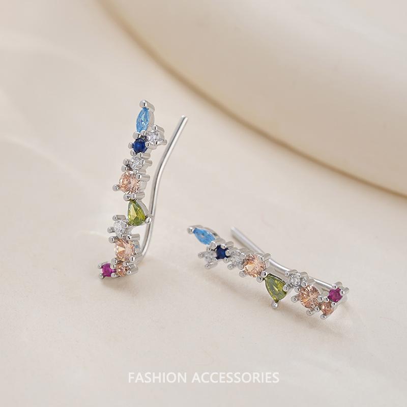 

New 925 Sterling Silver Earrings Colorful Zircon Shiny Geometric Shape Earrings Personality Charm Woman Exquisite Accessories платиновий