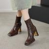 Krazing Pot Sheepskin Winter Square Thick High Heels Chelsea Boots Women Zipper Platform Ankle Boots