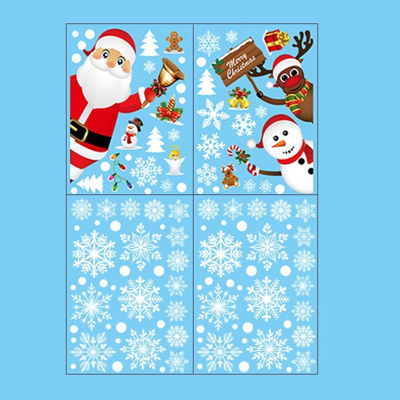 New Christmas Decoration Window Stickers Santa Gifts Merry Christmas Mirror Sticker White Snowflake Ornaments Winter Decal