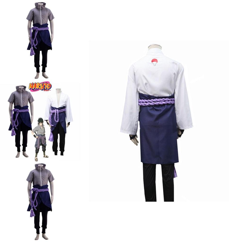 Naruto Uchiha Sasuke Full Outfit White Cosplay Costume With Zipper For Role Play Gift