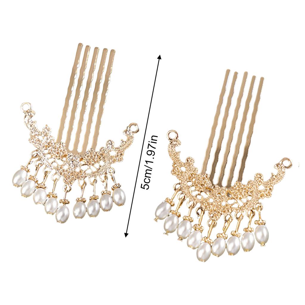 1 Paar Retro Chinesischer Stil Haarschmuck Goldfarben Metall Haarkämme Perlen Anhänger Dekor Frauen Mädchen Hanfu Kleid Party Haarnadeln