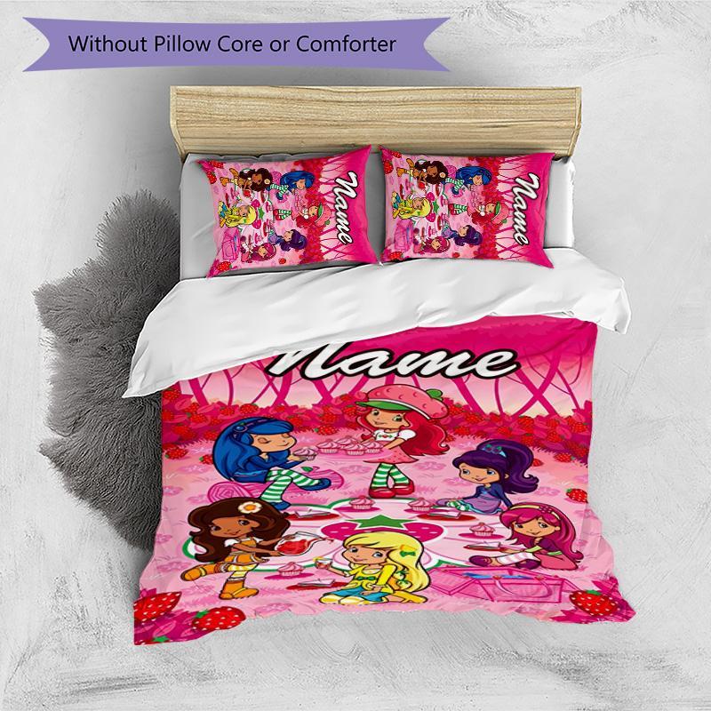 3pcs Strawberry Princess2 Cover Set - Personalized Name, HD Printed Bedding with 1 Cover and 2 Pillowcases - Perfect for Home Decor, Easy Care
