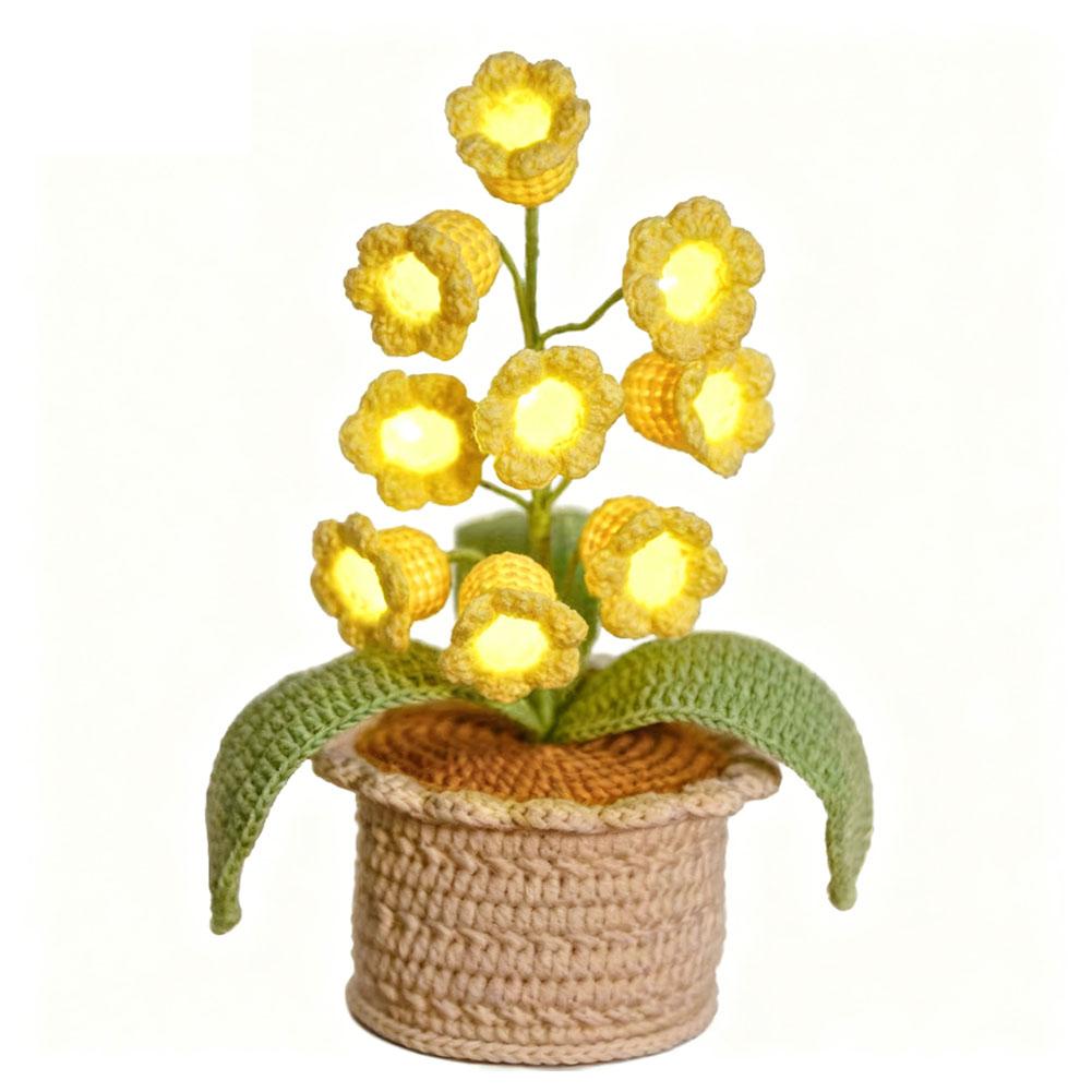 Lily of The Valley Lamp,Crochet Artificial Flowers with Night Lights,Cordless Table Lamp- Women Gift Ideas,Desk Home Decorations