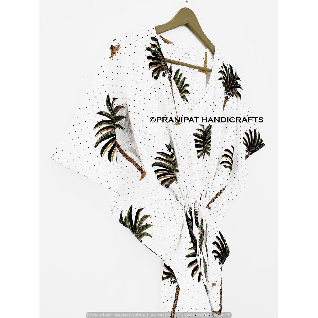 Women Cotton Hippie Summer Sleepwear Palm Tree Print Long Maxi Caftan Dress CKFTN-SCRN-FULL-BUYIT-103