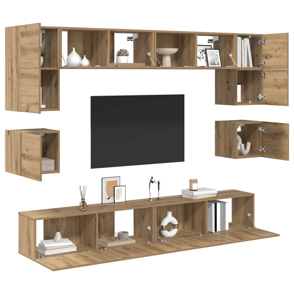 Wall Mounted TV Cabinet Set 8 pcs Artisan Oak Wood Based Material