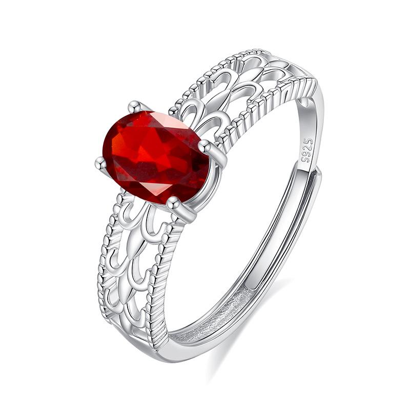S925 sterling silver adjustable ring women's natural crystal stone jewelry hollow high-end design light luxury ring daily gift