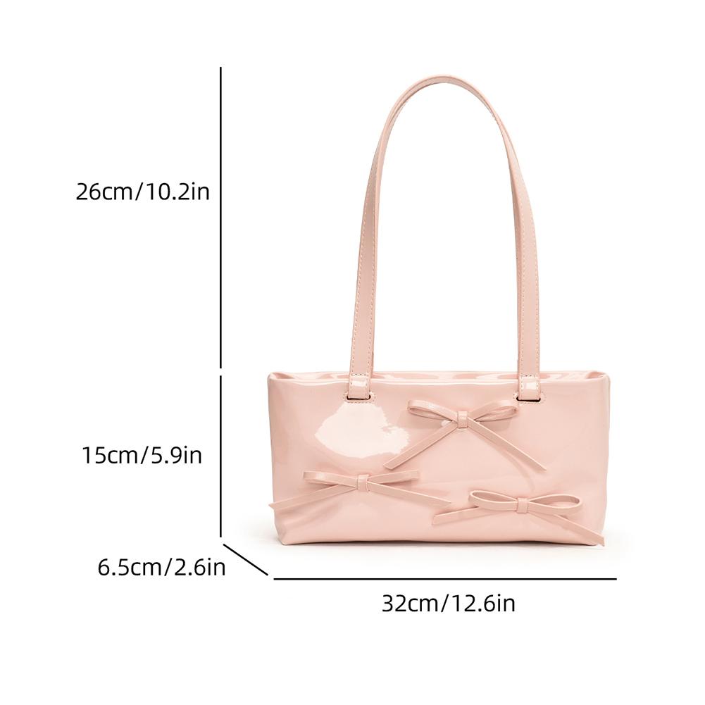 Women Simple Underarm Bag PU Leather Bowknot Handbag for Outdoor Travel (Pink)