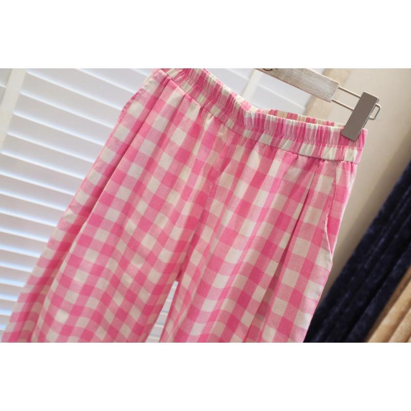 2025 Koreanischer Stil Rosa Karomuster High-Waist Slim Fit Damenhose