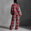 Women's Plaid Distressed Color Block Piping Pantsuit Set - European & American Street Style 2025