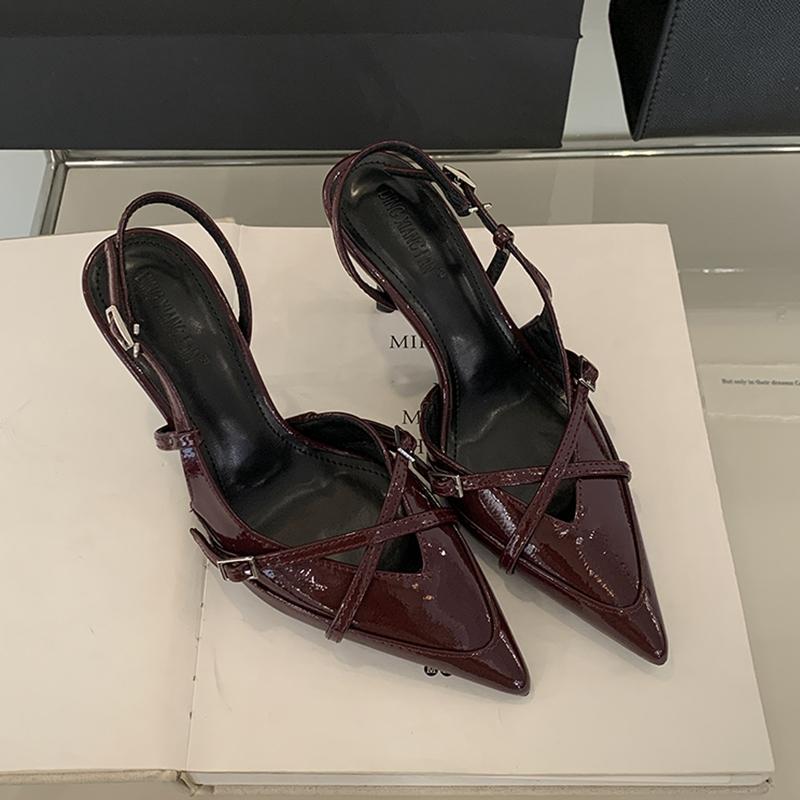 Fashion SUOJIALUN New Brand Women Sandal Shoes Fashion Pointed Toe Shallow Slip On Slingback Shoes Thin High Heel Outdoor Dress Pumps