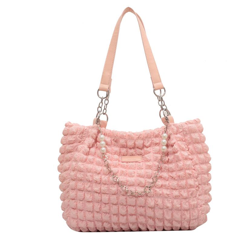 Large Capacity Bag Women's Spring and Summer New Commuter Shoulder Bag Popular Fashion Bubble Pleated Tote Bag