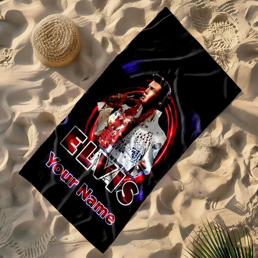 Elvis Presley Customizable Name Beach Towel Super Soft Absorbent Ideal for Travel Outdoor Swim Pool Yoga Surf Camping Hiking Gym Gift Holiday