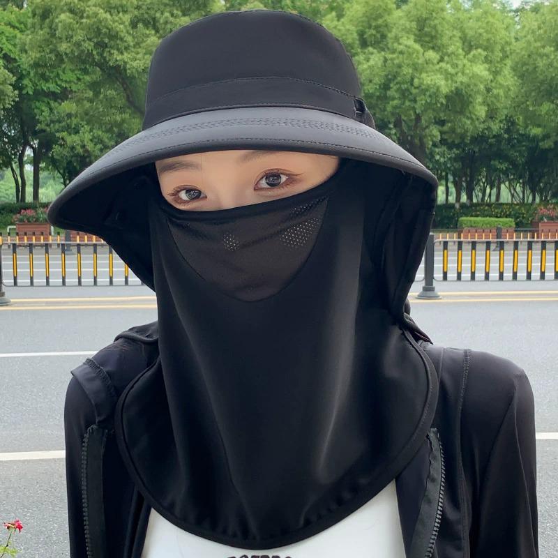 Summer Outdoor Travel Sunshade Sun Hat Detachable Cape Mask Sun Hat Women Ponytail Large Brim Beach Hats