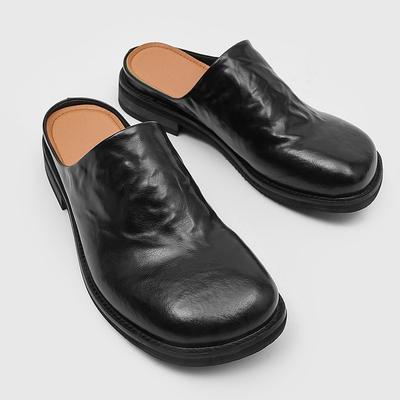 Verão 2025 novo preguiçoso de um pedal cabeça quadrada meio chinelos casual sola grossa roupa exterior sapatos masculinos 91516-W