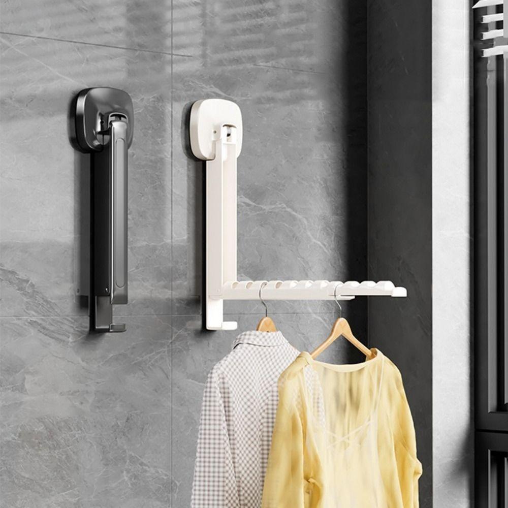 2 Pieces No-drill Installation Suction Cup Clothes Hanger Adjustable Length Laundry Rack  for Home