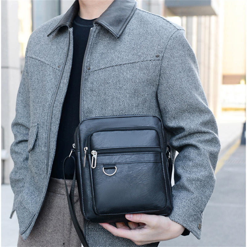 Multilayer Business Leather Crossbody Shoulder Bag for Men Lightweight Travel Casual Messenger Satchel Bags