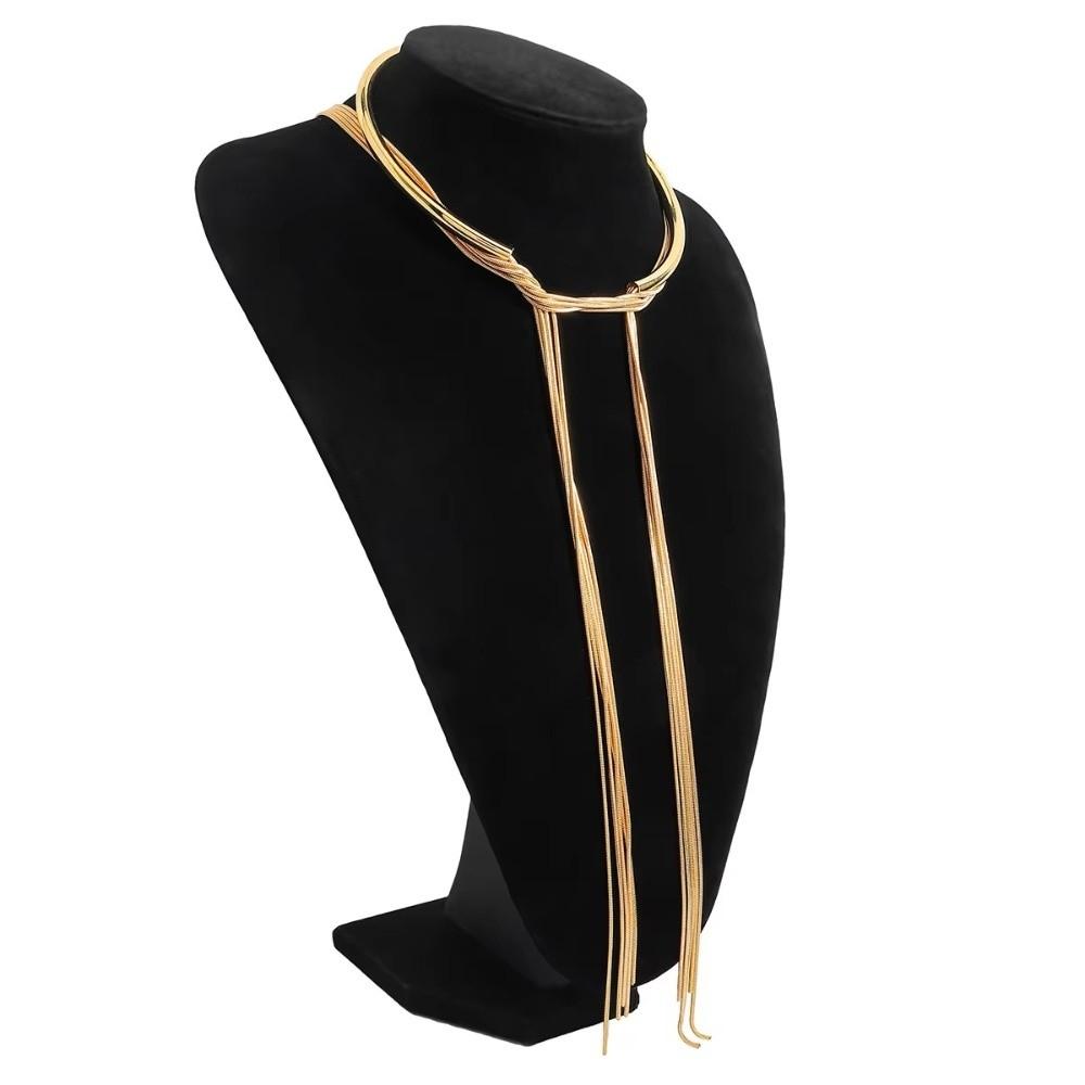 Gold Silver Tassel Necklace Alloy Long Chain Fashion Personalized Design Collar  Women