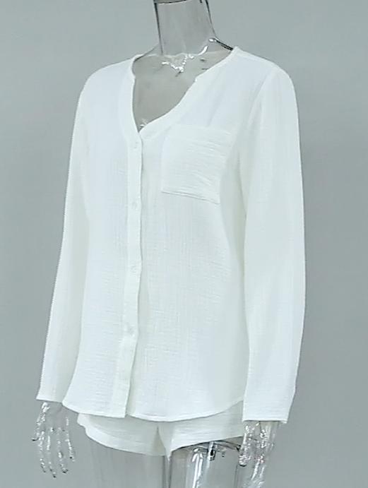 Women's Fashion Casual Solid Color Long Sleeve Top And Shorts Suit