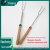 Stainless Steel Telescopic Rotating BBQ Fork Set with Wooden Handles and Two-Color Bag
