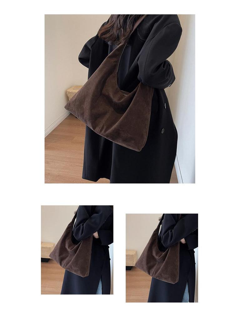 Women's Retro Suede Autumn Tote Bag - Versatile, Large Capacity Shoulder Bag