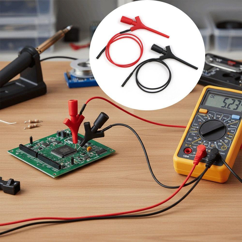 Gold Plating Multimeter Test Hook Black Red 2mm Hole Socket Test Probe Long-lasting Connection Mini Size Test Cable