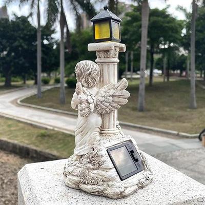 Estatua de Ángel Pilar Romano Luz Solar Jardín Césped Camino Luz Figurilla Esculturas Lámpara de Energía Solar Luz Decoración Exterior