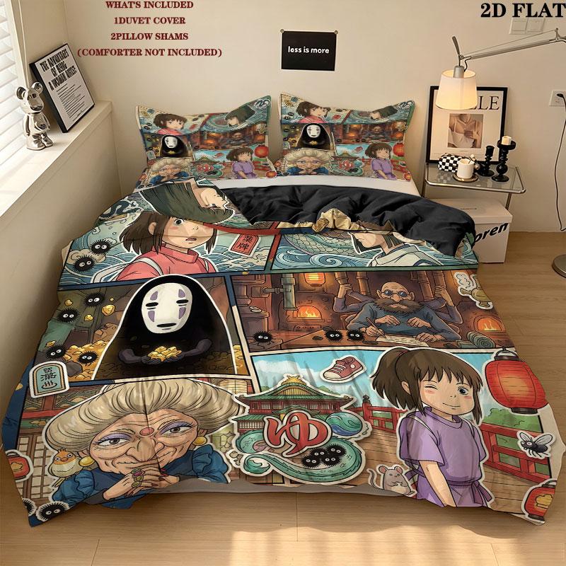 Away Pattern Bedding Quilt Set Quilt Cover Pillowcase Home Birthday Gift(1 * duvet cover + 2 * pillowcase, without core)