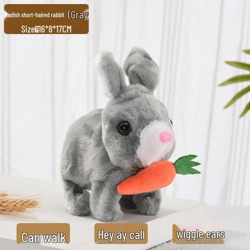 Interactive White Plush Rabbit Toy: Walks, Cries, and Moves Ears