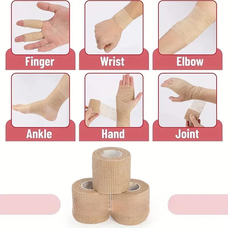 10 Rolls Medical Adhesive Bandage Elastic Breathable Sports Self Adhesive Tape Beige Wrap Finger Tape For Wrist Ankle First Aid