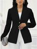 Damen Ein-Knopf Spitze Langarm Patchwork Unifarben Anzugjacke