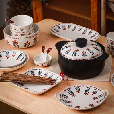 Japanese Retro Underglaze Ceramic Dishes Tableware Set Bowl Noodle Bowl Soup Bowl Vegetable Plate Western Food Bowl Light Luxury Retro
