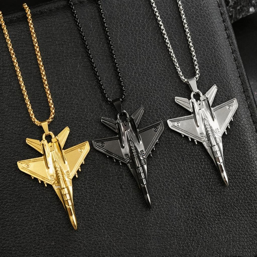 Hip Hop Fighter Jet Airplane Pendant Necklace - Commemorative Jewelry Gift
