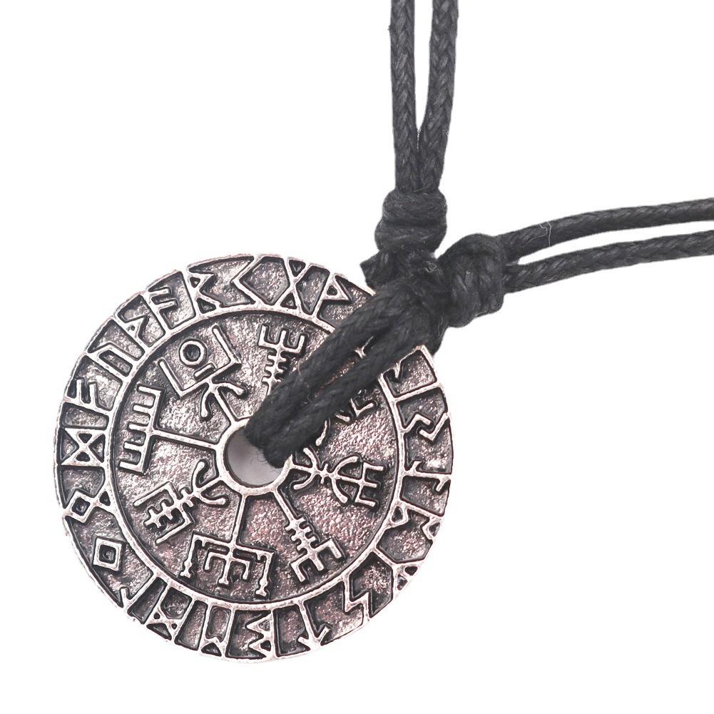 Viking Style Compass Necklace With Odin Rune Pendant For Men