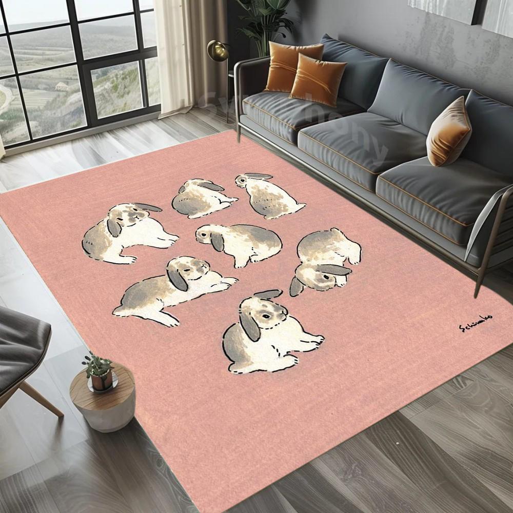Cute Lop-Eared Rabbit Pattern Area Rug Cartoon Animal Carpet Non-Slip Floor Mat for Living Room Bedroom