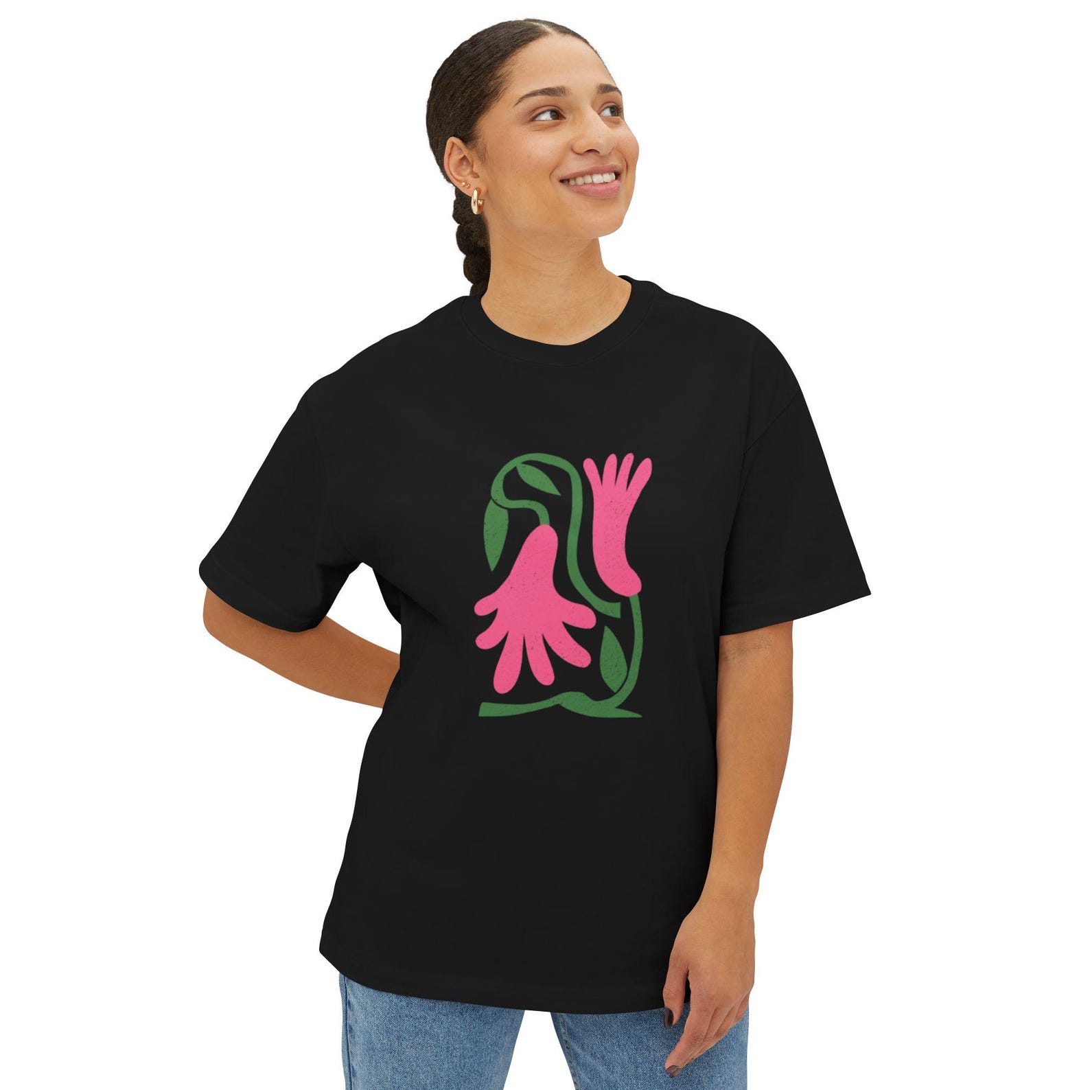 Women s oversized Tee | Pink Floral Abstract | Tee 2XL