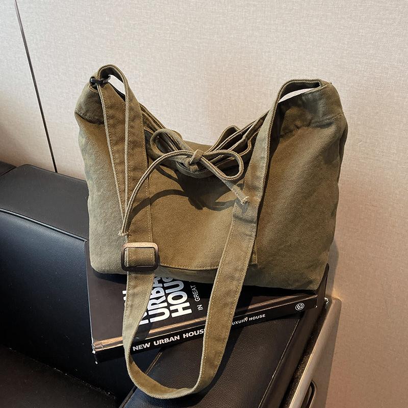 2025 Spring New Tote Bag Simple Retro Casual Large-capacity Class Commuter Tooling Canvas Oblique Span Bag