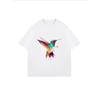 White Oversized T Shirt With Colorful Hummingbird Print For Casual Wear