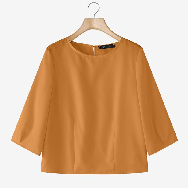 

ZANZEA Женская летняя блузка свободного кроя с круглым вырезом и рукавом 3/4 5XL оранжевый