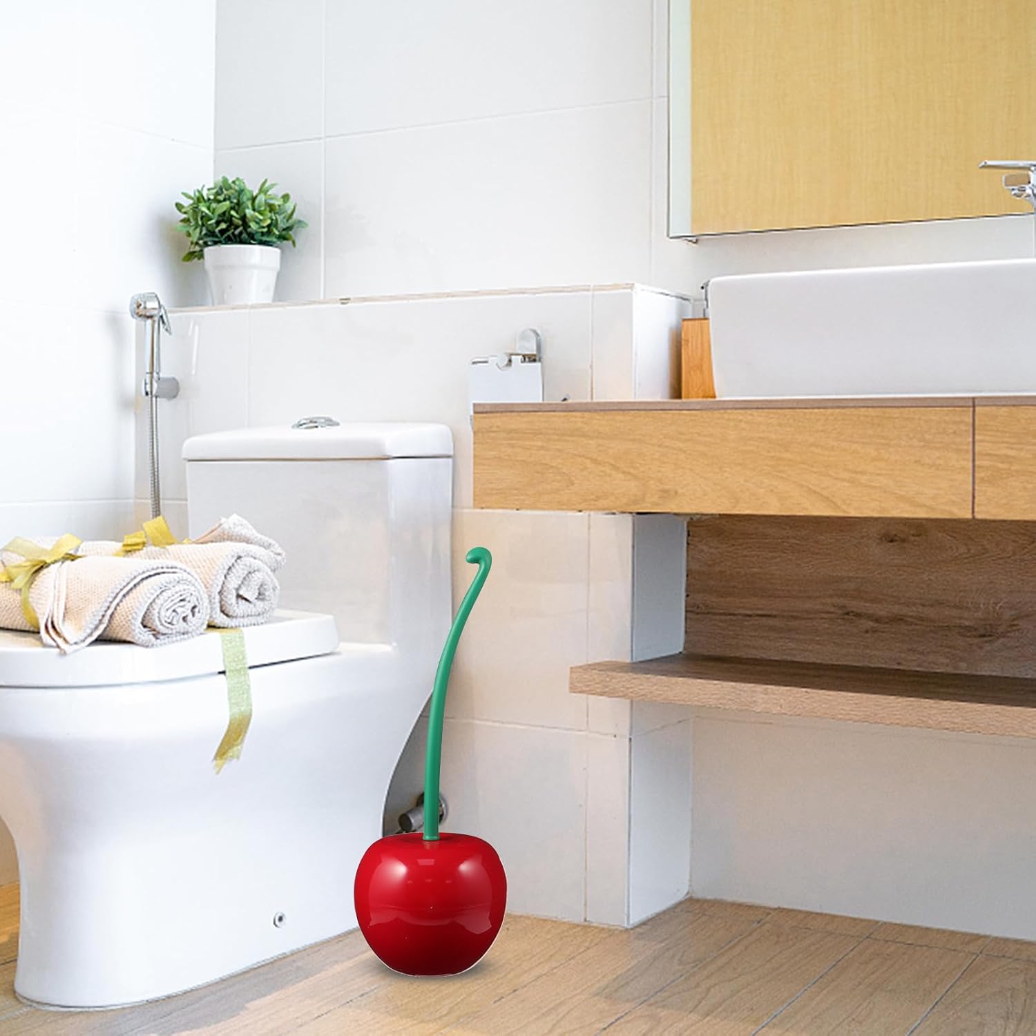 Cherry Shape Toilet Brush Set with Holder: Household Bathroom Cleaning Tool and Base Cute Toilet Brush Cherry Toilet Brush Bathroom Accessories for