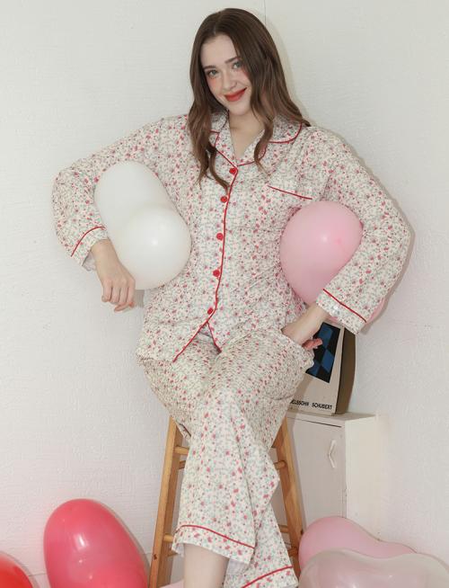 [Judyn] Vintage Floral Peach-Brushed Long Sleeve Pajama Top and Bottom Set [Shipped from Korea] 100% Authentic