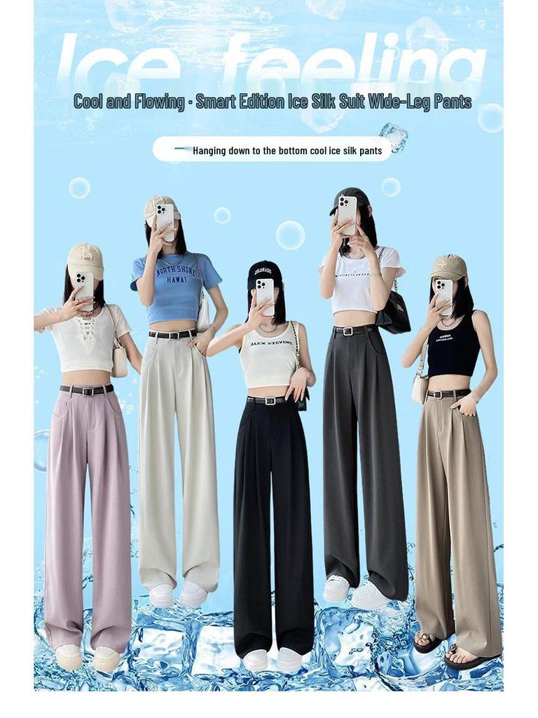 Khaki High-Waisted Slim-Fit Wide-Leg Dress Pants for Women - Spring/Summer Collection
