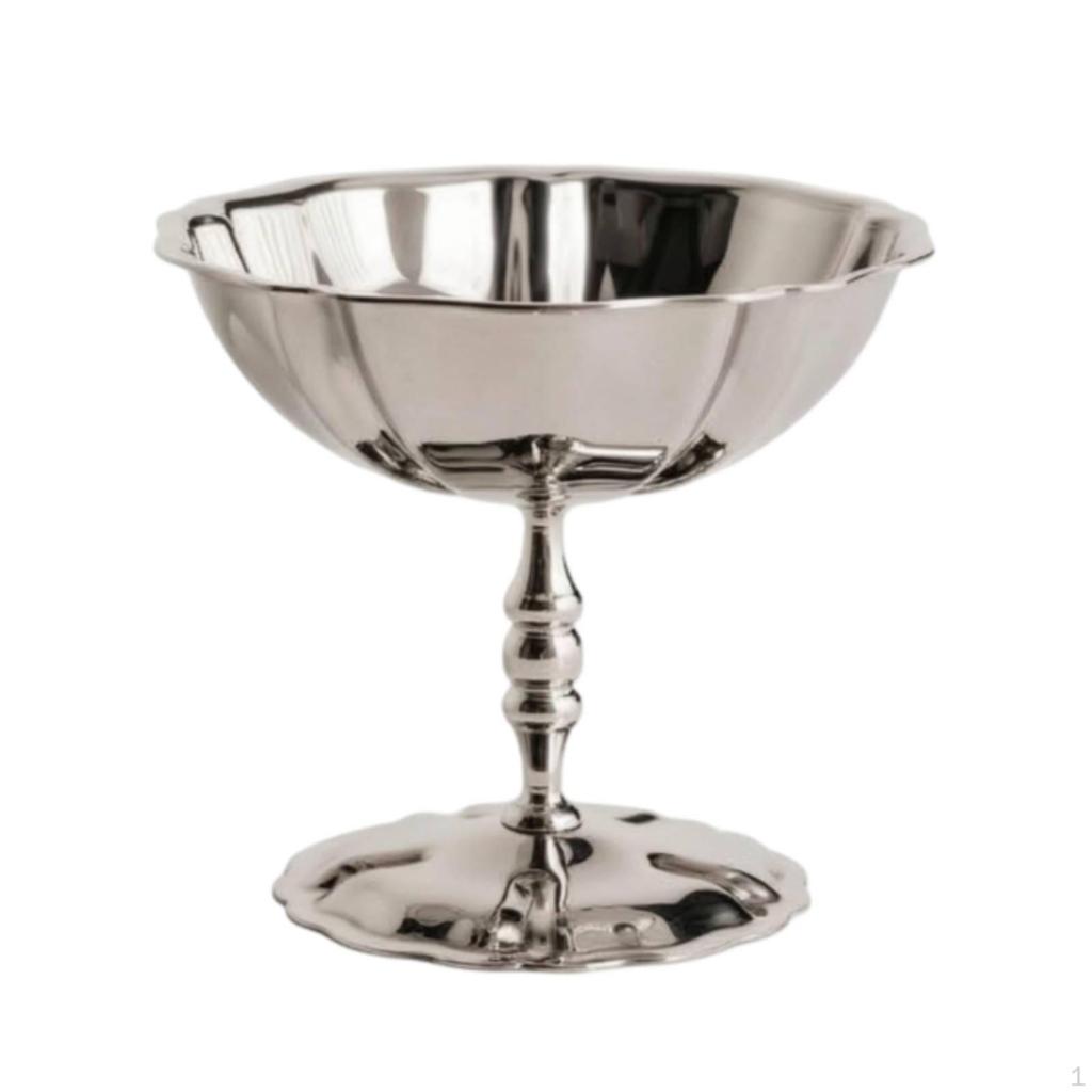Stemmed Dessert Cup Mirror Polished Stainless Steel Fluted Edge Tableware for Table