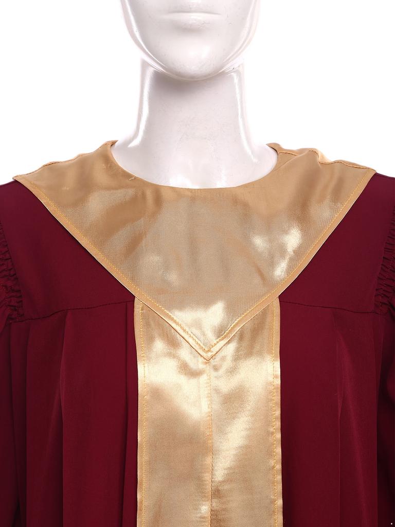S-XXL Women Choir Robe Flared Long Sleeve Ruffled Trim Color Block Sash Long Priest Cassock for Church Activities